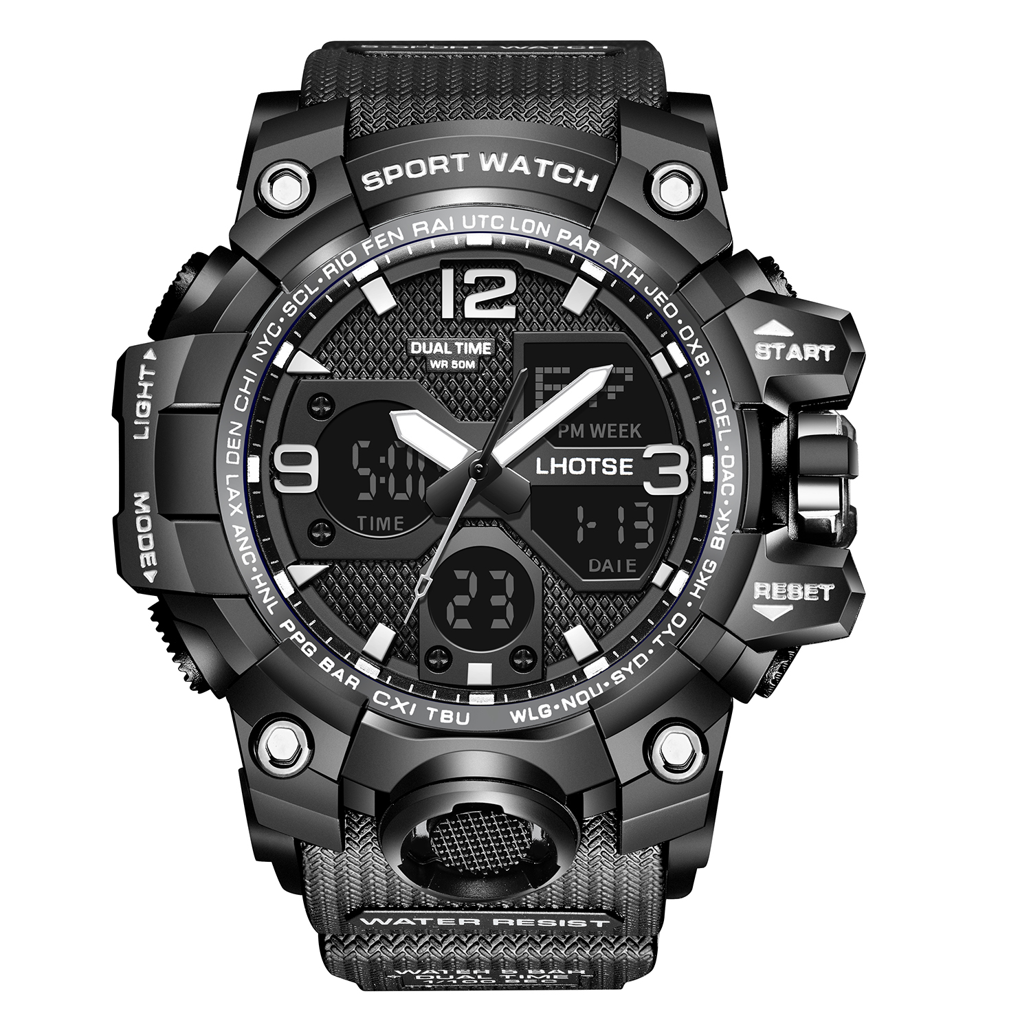 LHOTSE 3003 Large size dual display waterproof luminous men's sports digital watch - Image 9