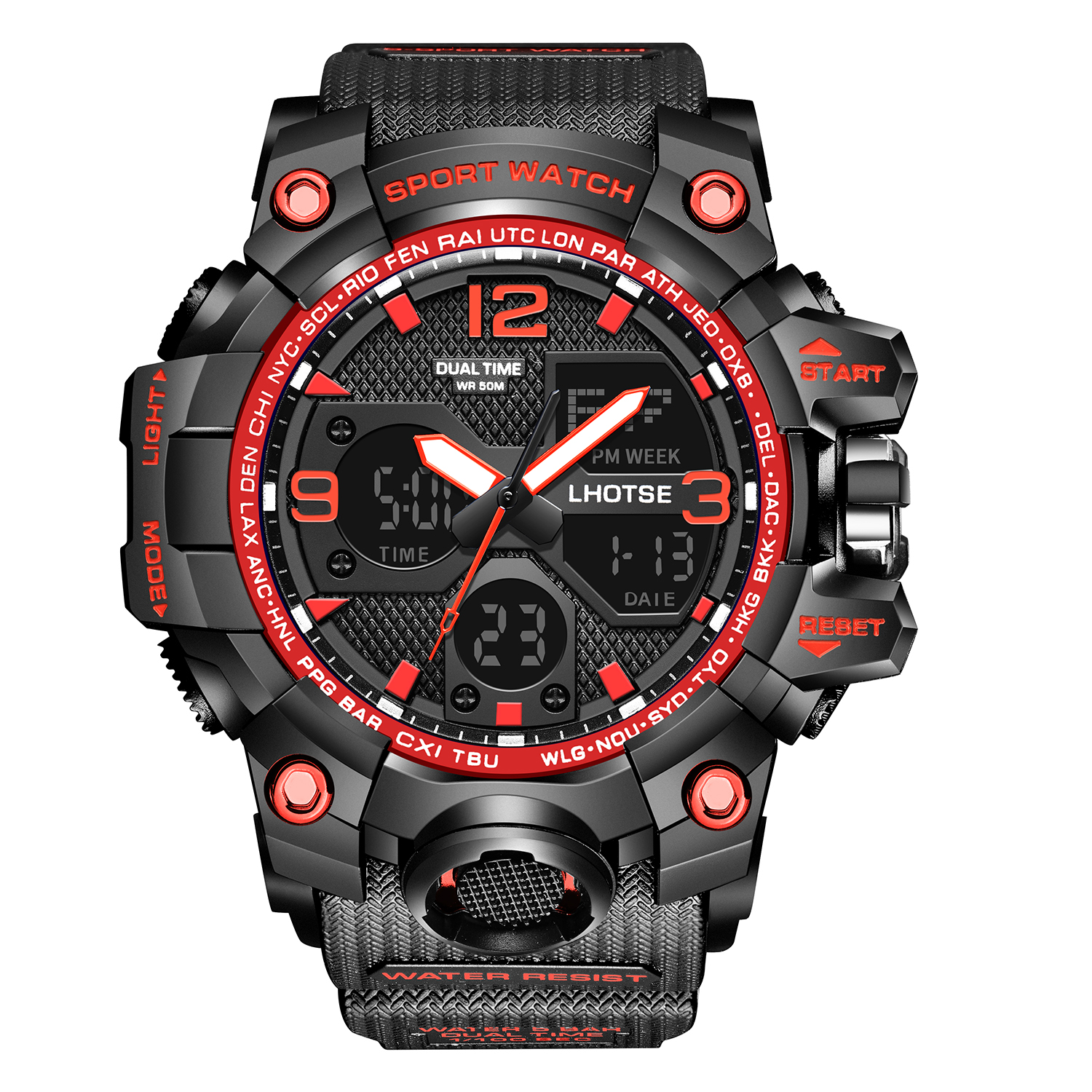 LHOTSE 3003 Large size dual display waterproof luminous men's sports digital watch - Image 8